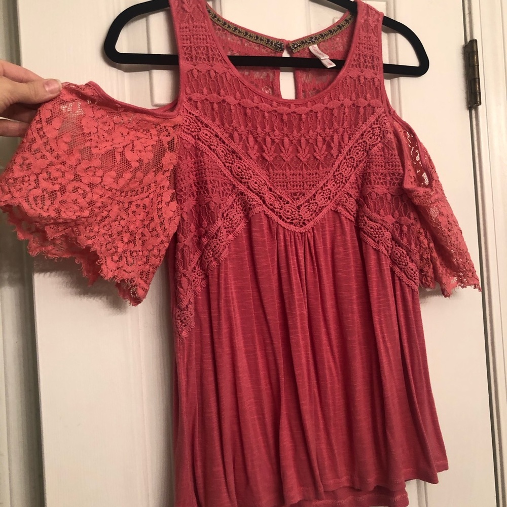 Coral Cold Shoulder Top